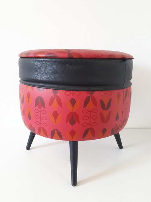 vintage poef fifties bijzettafel – opbergkast, Skai, Wood