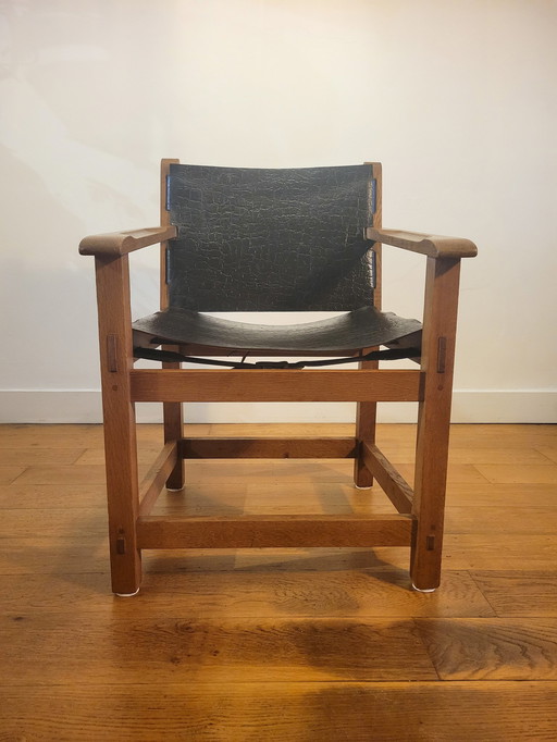 Brutalist Arm Chairs In Oak And Saddle Leather 1960