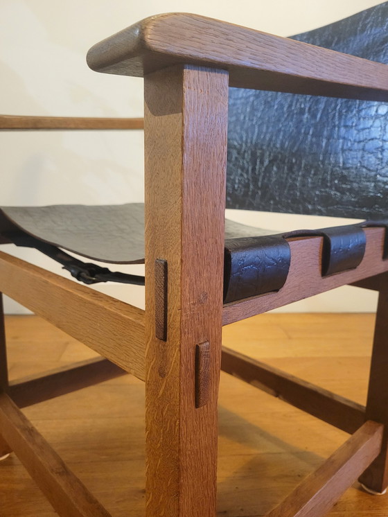 Image 1 of Brutalist Arm Chairs In Oak And Saddle Leather 1960