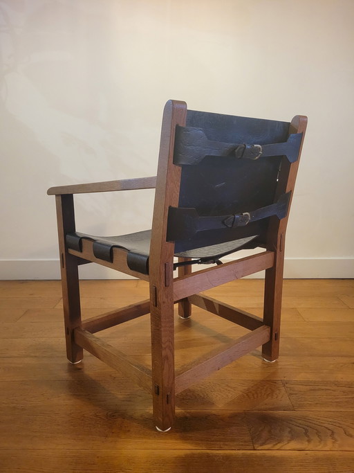 Brutalist Arm Chairs In Oak And Saddle Leather 1960