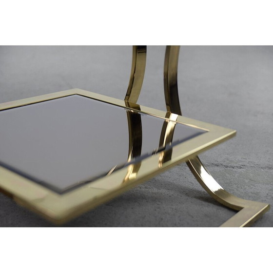 Image 1 of Pair of vintage coffee tables in gilt metal and glass, Italy 1960