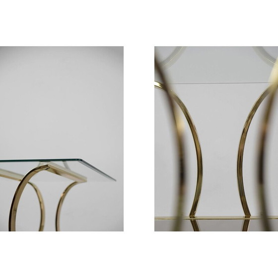 Image 1 of Pair of vintage coffee tables in gilt metal and glass, Italy 1960