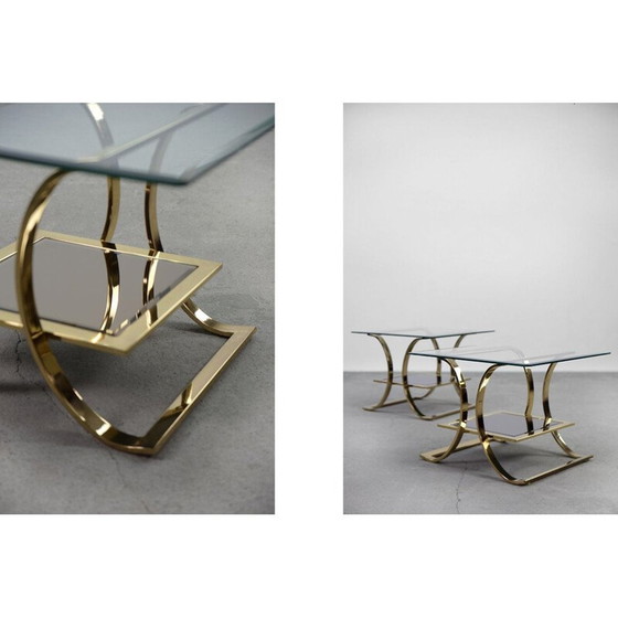 Image 1 of Pair of vintage coffee tables in gilt metal and glass, Italy 1960