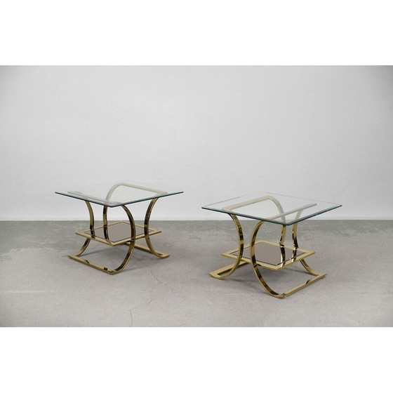 Image 1 of Pair of vintage coffee tables in gilt metal and glass, Italy 1960