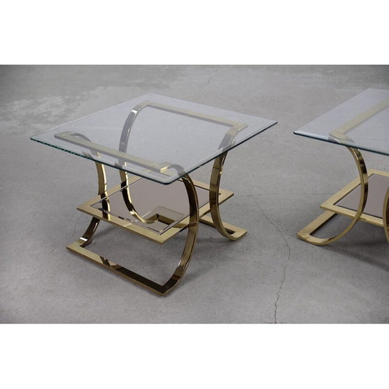 Image 1 of Pair of vintage coffee tables in gilt metal and glass, Italy 1960