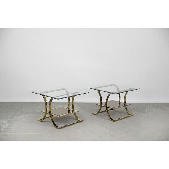 Image 1 of Pair of vintage coffee tables in gilt metal and glass, Italy 1960