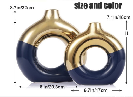 Gold And Navy Blue Ceramic Vases