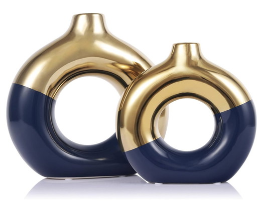 Gold And Navy Blue Ceramic Vases