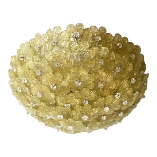 Early 21St Century Gold-Flowers Murano Glass Flush Mount