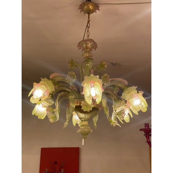 Image 1 of Lampadario in vetro di Murano multicolore con fiori in stile italiano degli anni '70