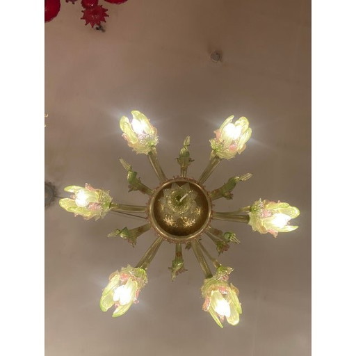 Lampadario in vetro di Murano multicolore con fiori in stile italiano degli anni '70