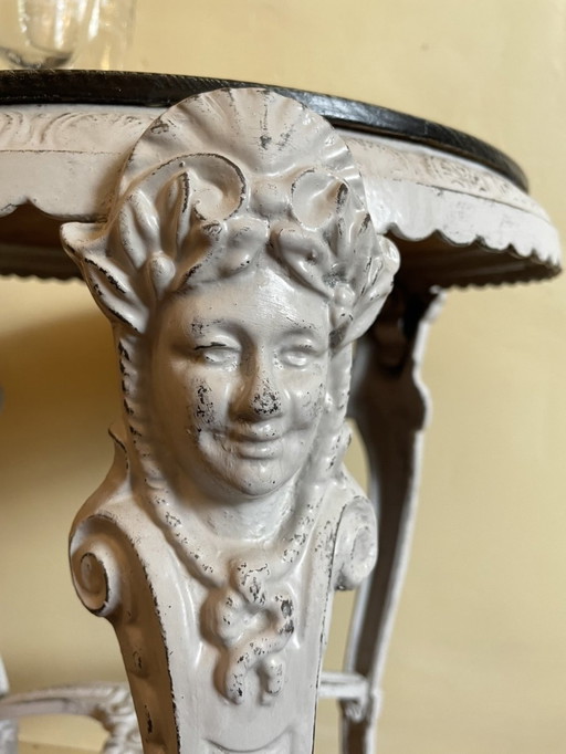 Side Table Queridon Cast Iron With Wooden Top French Vintage