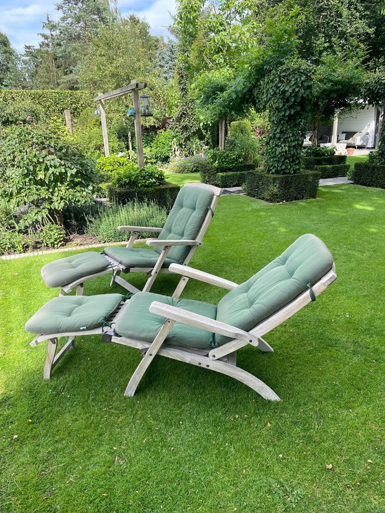 Image 1 of 2x Sunfurniture chaises longues en bois teck