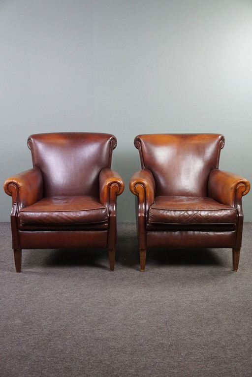 Set of 2 comfortable sheep leather armchairs