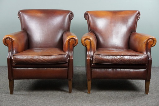 Set of 2 comfortable sheep leather armchairs