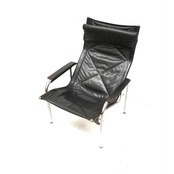 Image 1 of 2X Vintage Black Leather Armchair By Strässle He1106 Designed By Hans Eichenberger