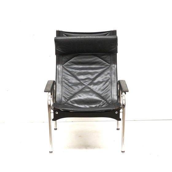 Image 1 of 2X Vintage Black Leather Armchair By Strässle He1106 Designed By Hans Eichenberger