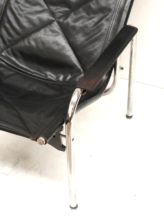 Image 1 of 2X Vintage Black Leather Armchair By Strässle He1106 Designed By Hans Eichenberger