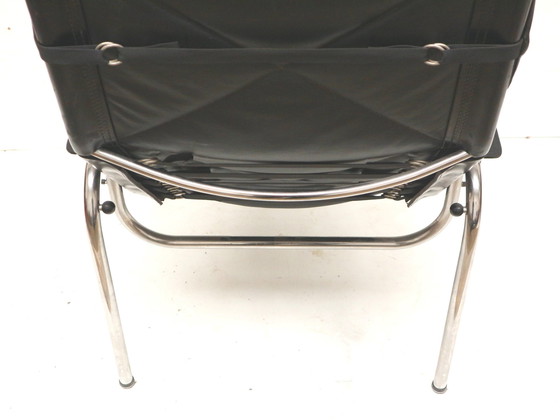 Image 1 of 2X Vintage Black Leather Armchair By Strässle He1106 Designed By Hans Eichenberger