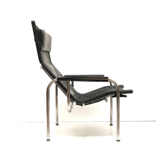 Image 1 of 2X Vintage Black Leather Armchair By Strässle He1106 Designed By Hans Eichenberger