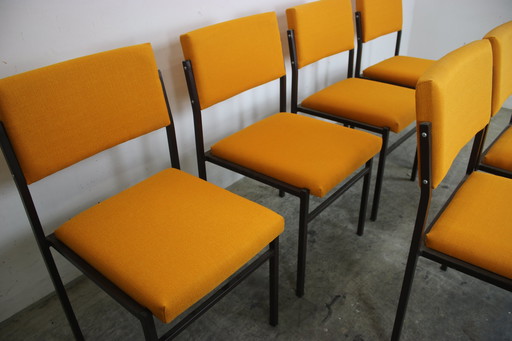 6 sedie vintage in acciaio tubolare L&amp;C Arnold, set di sedie arancioni, nuova fodera, anni '60