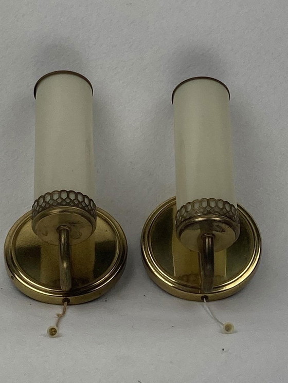 Image 1 of Art Deco Tubular Brass Wall Sconces, 1930S