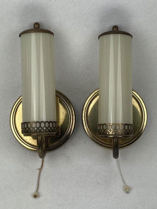 Art Deco Tubular Brass Wall Sconces, 1930S