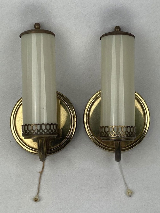 Image 1 of Art Deco Tubular Brass Wall Sconces, 1930S