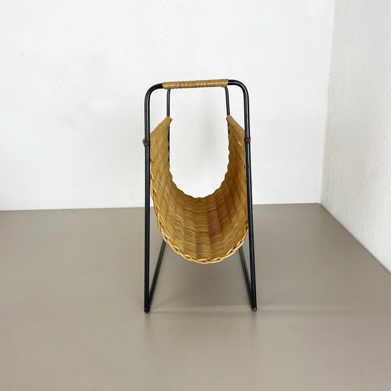 Image 1 of Mid-century rattan Bauhaus magazine rack, France 1970s