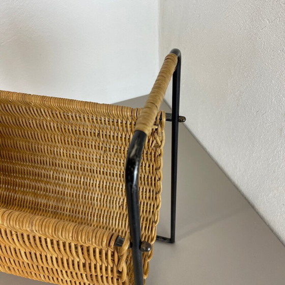 Image 1 of Mid-century rattan Bauhaus magazine rack, France 1970s