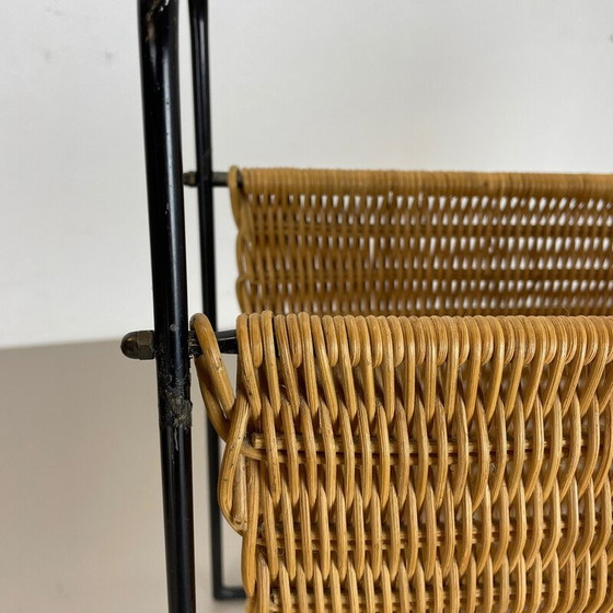 Image 1 of Mid-century rattan Bauhaus magazine rack, France 1970s