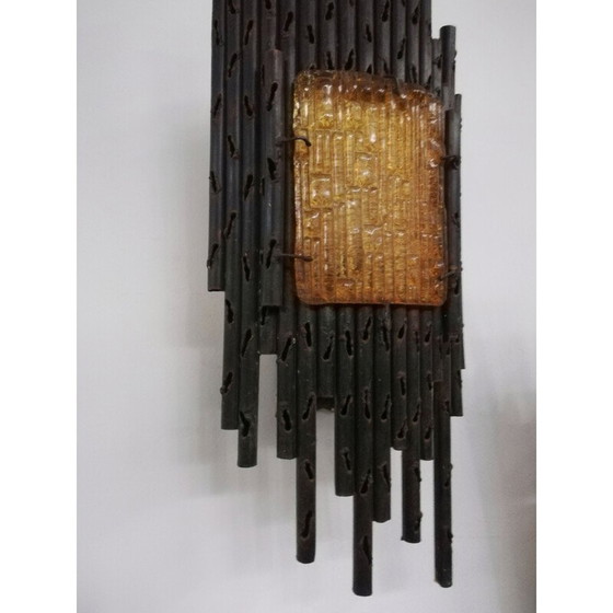 Image 1 of Pair of vintage glass plate wall lamps by Marcello Fantoni, Italy 1970
