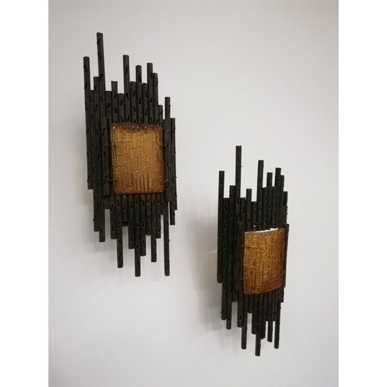 Image 1 of Pair of vintage glass plate wall lamps by Marcello Fantoni, Italy 1970