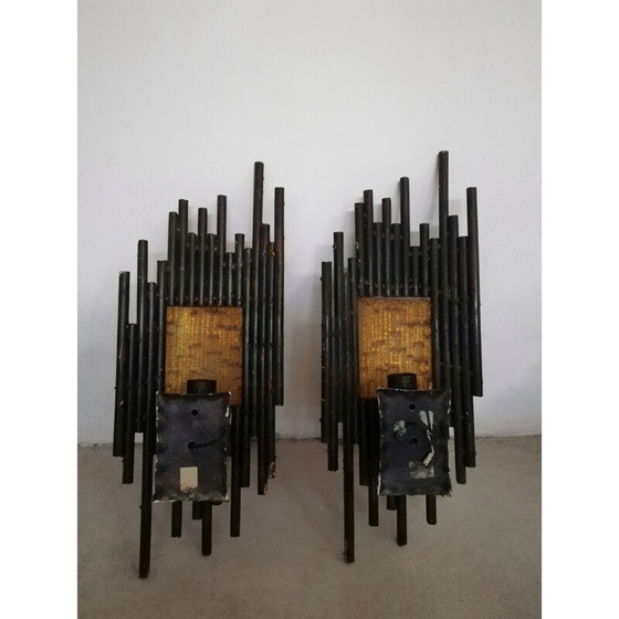 Image 1 of Pair of vintage glass plate wall lamps by Marcello Fantoni, Italy 1970
