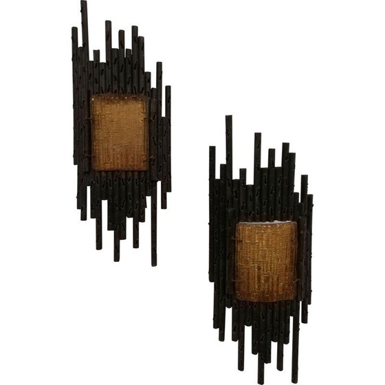 Image 1 of Pair of vintage glass plate wall lamps by Marcello Fantoni, Italy 1970
