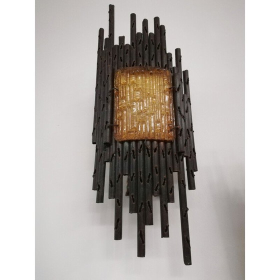 Image 1 of Pair of vintage glass plate wall lamps by Marcello Fantoni, Italy 1970