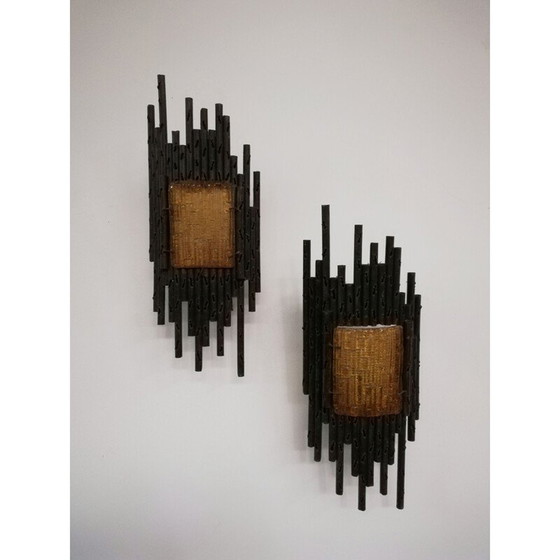 Image 1 of Pair of vintage glass plate wall lamps by Marcello Fantoni, Italy 1970