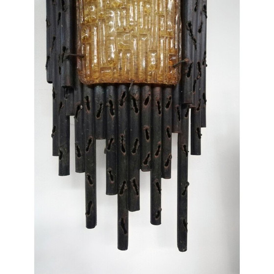 Image 1 of Pair of vintage glass plate wall lamps by Marcello Fantoni, Italy 1970