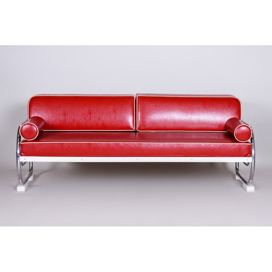 Image 1 of Poltrona vintage in pelle rosso ciliegia di Slezak Factories, anni '30