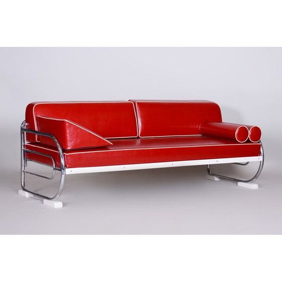 Image 1 of Poltrona vintage in pelle rosso ciliegia di Slezak Factories, anni '30