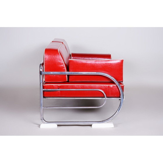 Image 1 of Poltrona vintage in pelle rosso ciliegia di Slezak Factories, anni '30