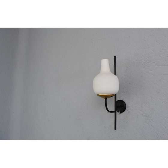 Image 1 of Pair of vintage brass metal and opaline wall lamps by Stilnovo, 1960