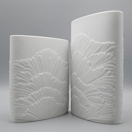 Rosenthal Rosamunde Nairac Bisque Porcelaine Vase Anémone Duo Op-Art H19Cm +23Cm