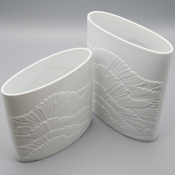 Image 1 of Rosenthal Rosamunde Nairac Bisque Porcelain Anemone Vase Duo Op-Art H19Cm +23Cm