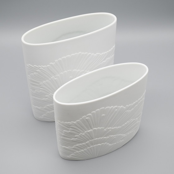 Image 1 of Rosenthal Rosamunde Nairac Bisque Porcelain Anemone Vase Duo Op-Art H19Cm +23Cm