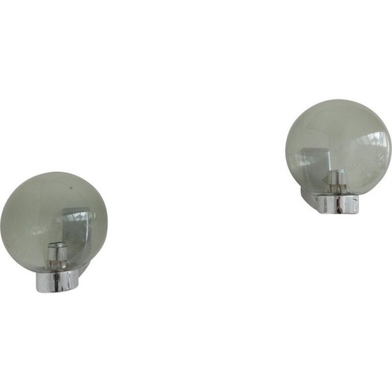 Image 1 of Coppia di applique da parete vintage in vetro e cromo, Olanda, anni '70