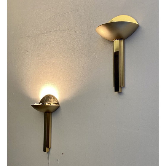 Image 1 of Pair of vintage brass half moon sconces, Italian 1975s