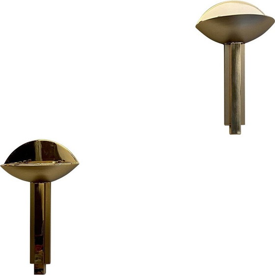 Image 1 of Pair of vintage brass half moon sconces, Italian 1975s