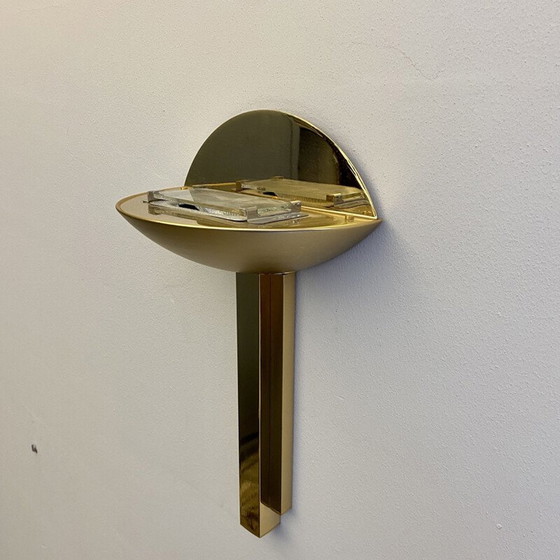 Image 1 of Pair of vintage brass half moon sconces, Italian 1975s