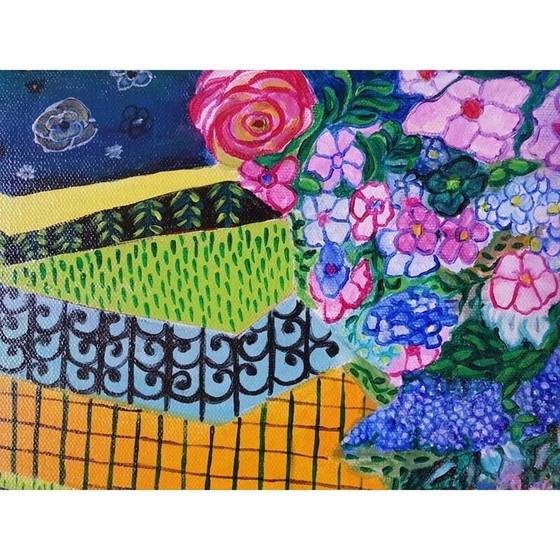 Image 1 of Dipinto acrilico vintage "Evasion" di Jocelyne Hoffelt, 2021